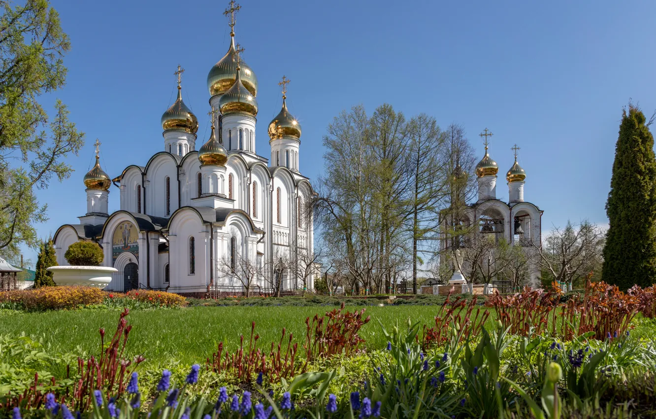 Photo wallpaper flowers, temple, Russia, dome, the bell tower, St. Nicholas Cathedral, Pereslavl-Zalesskiy, Elena Guseva, St. Nicholas …