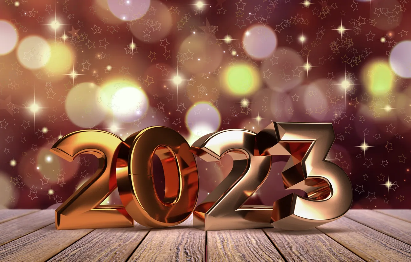Photo wallpaper gold, New Year, figures, metal, golden, happy, New Year, decoration, numbers, design by Marika, 2023
