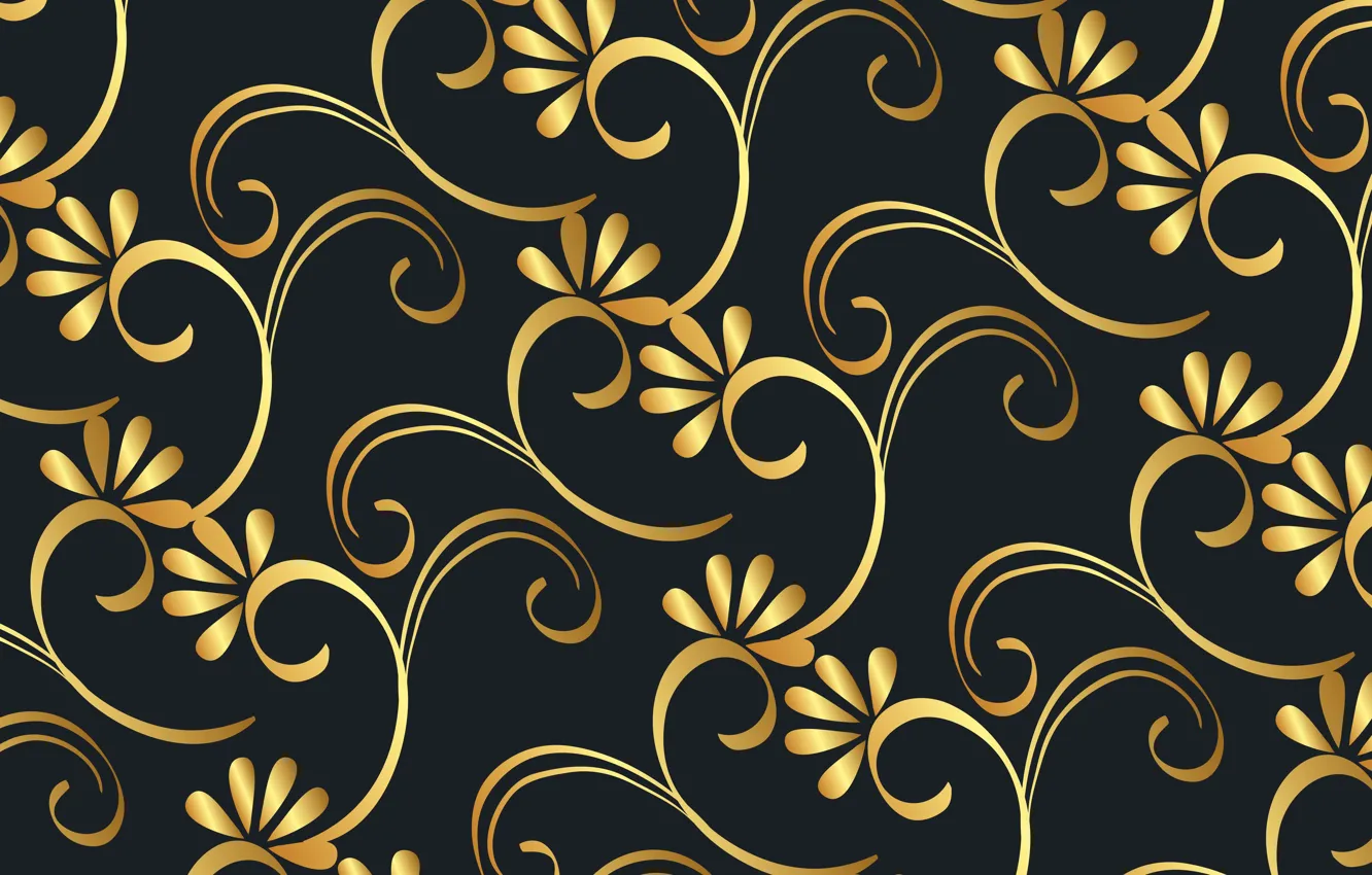 Wallpaper flowers, background, pattern, black, golden, gold, background,  floral, victorian images for desktop, section текстуры - download