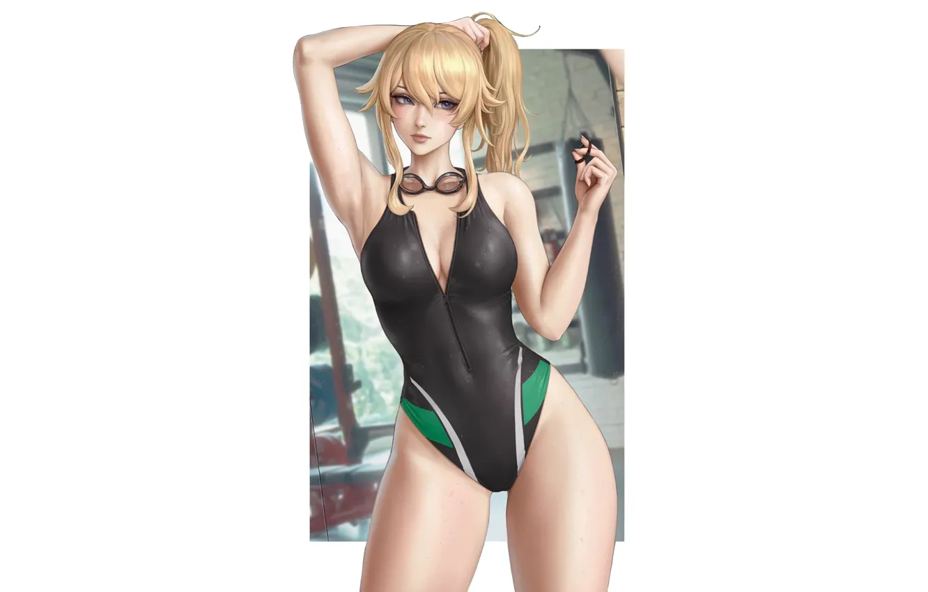 Photo wallpaper girl, hot, sexy, boobs, anime, pretty, blonde, swimsuit, babe, anime girl, fate, clevage, fate series, …