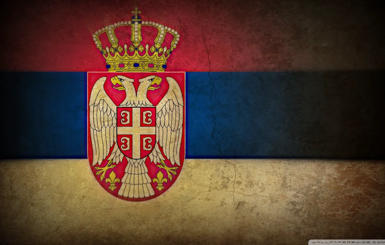 Photo wallpaper crown, shield, Serbia, fissure damages