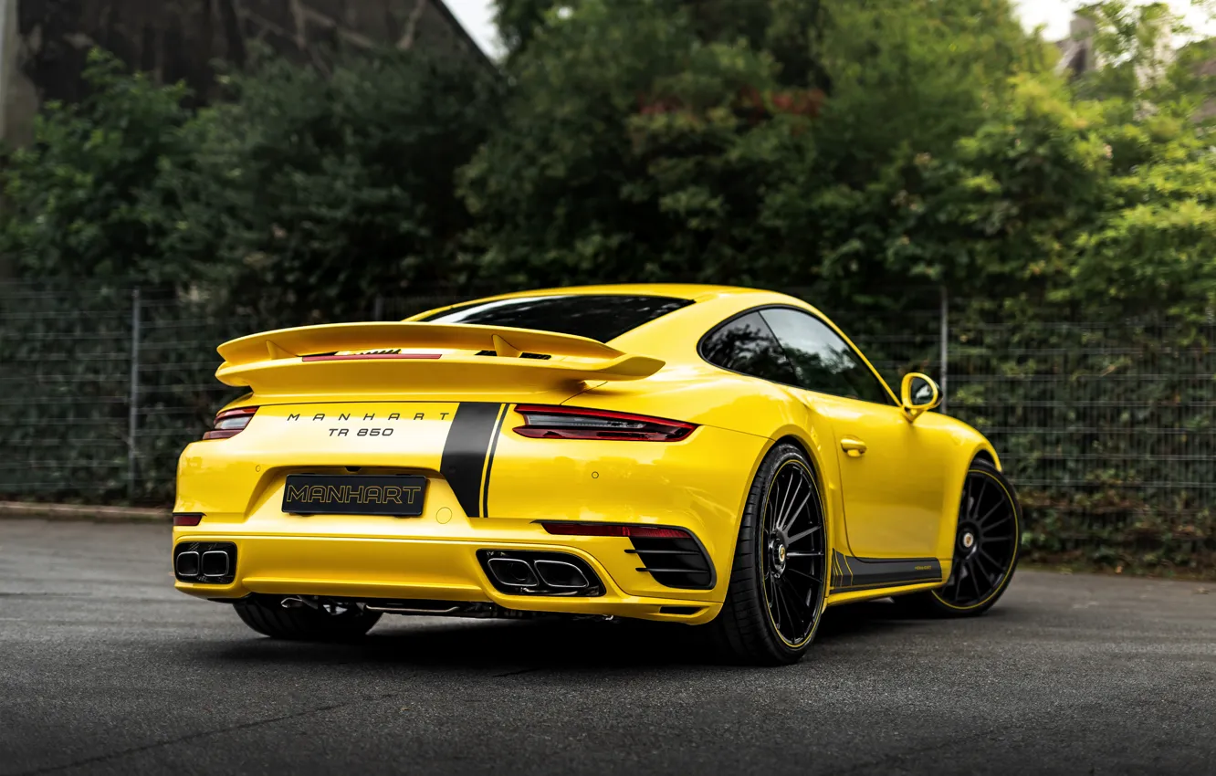 Photo wallpaper yellow, tuning, coupe, 911, Porsche, 991, Manhart, 911 Turbo S, 2020, 991.2, 850 л.с., TR …