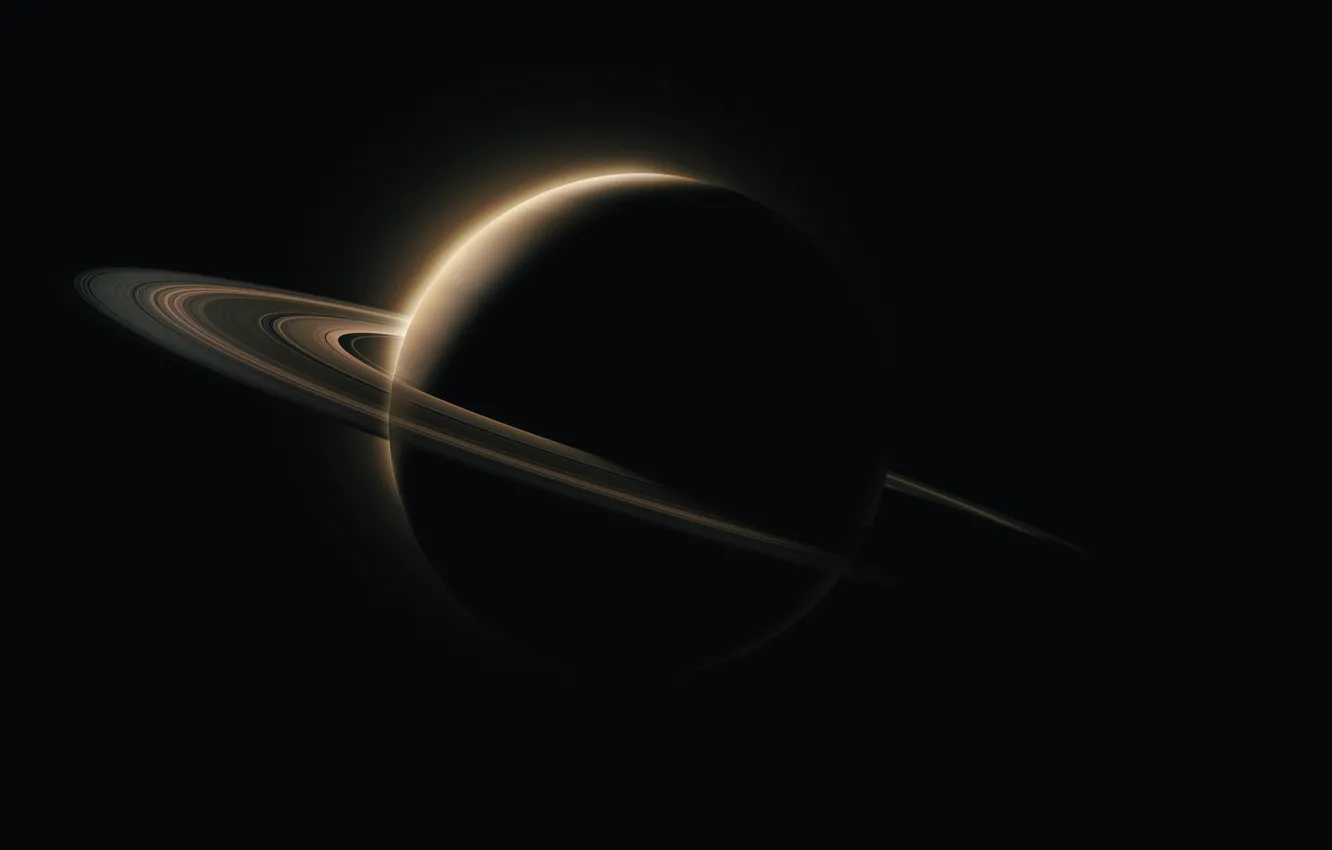 Photo wallpaper space, Saturn, minimalism, cosmos, planet, black background, rings, simple background