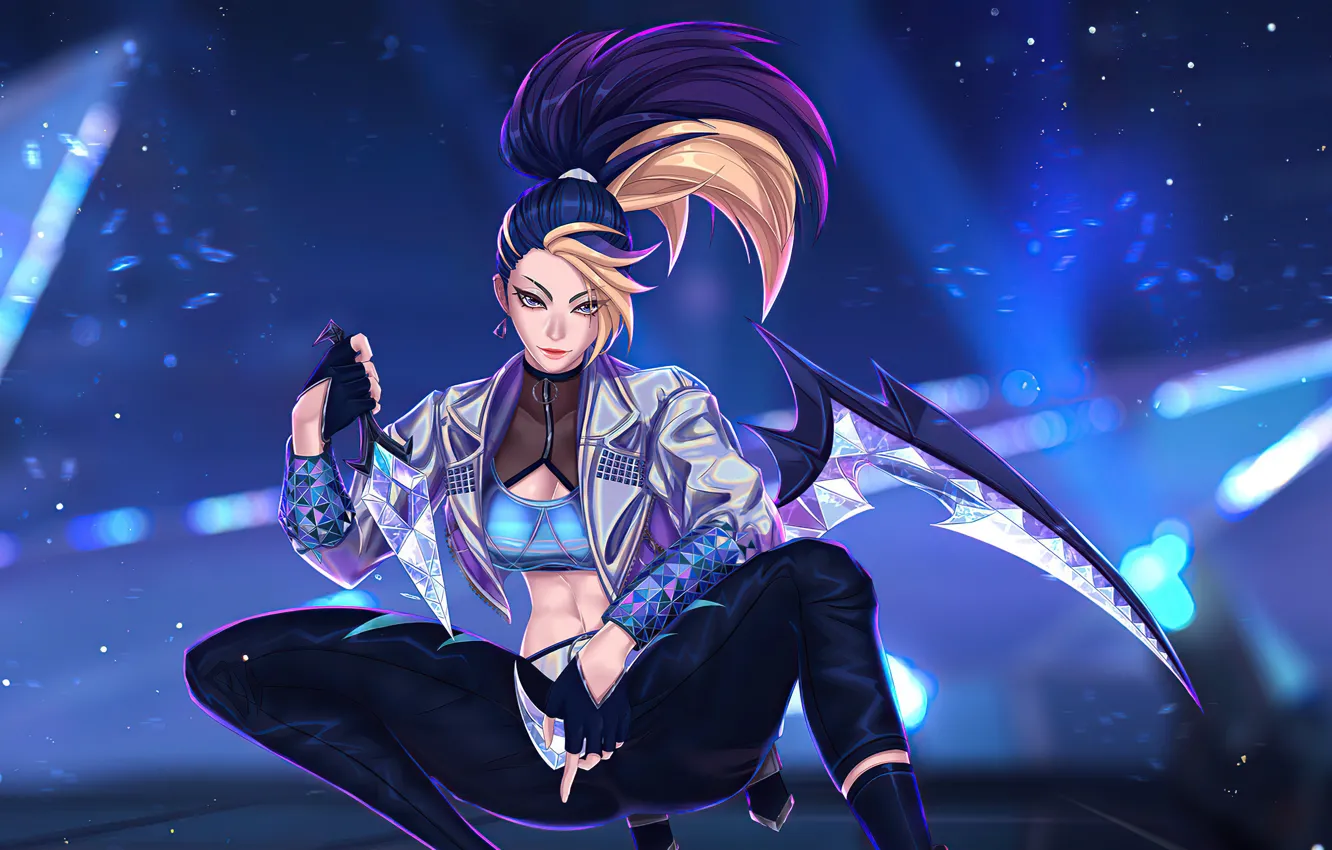 Wallpaper look, style, weapons, the game, beauty, game, beautiful girl,  Akali, League of Legends, LOL, League Of Legends, LOL, Akali, squats, KDA,  KDA images for desktop, section арт - download
