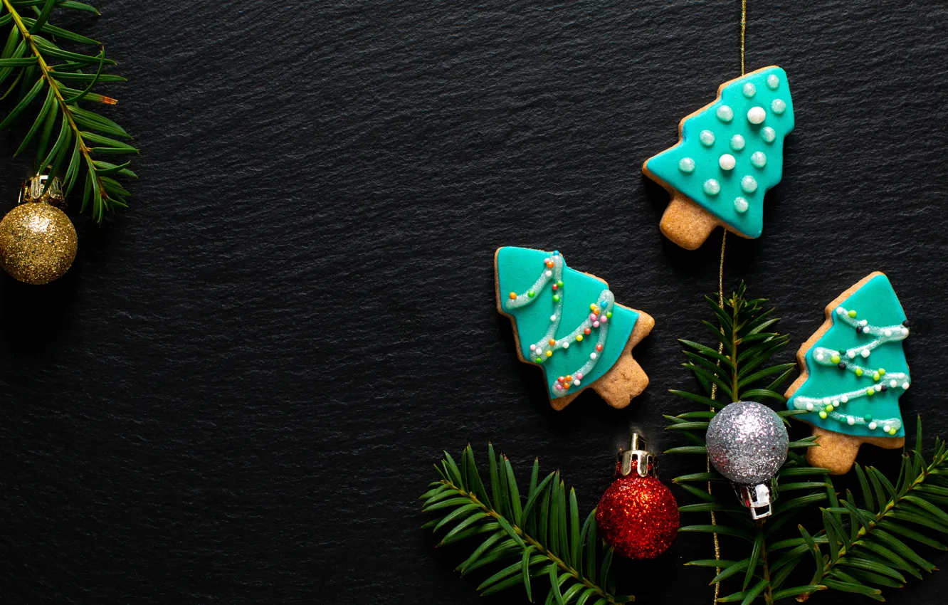 Photo wallpaper decoration, New Year, cookies, Christmas, Christmas, wood, New Year, cookies, decoration, gingerbread, gingerbread, Merry, fir …