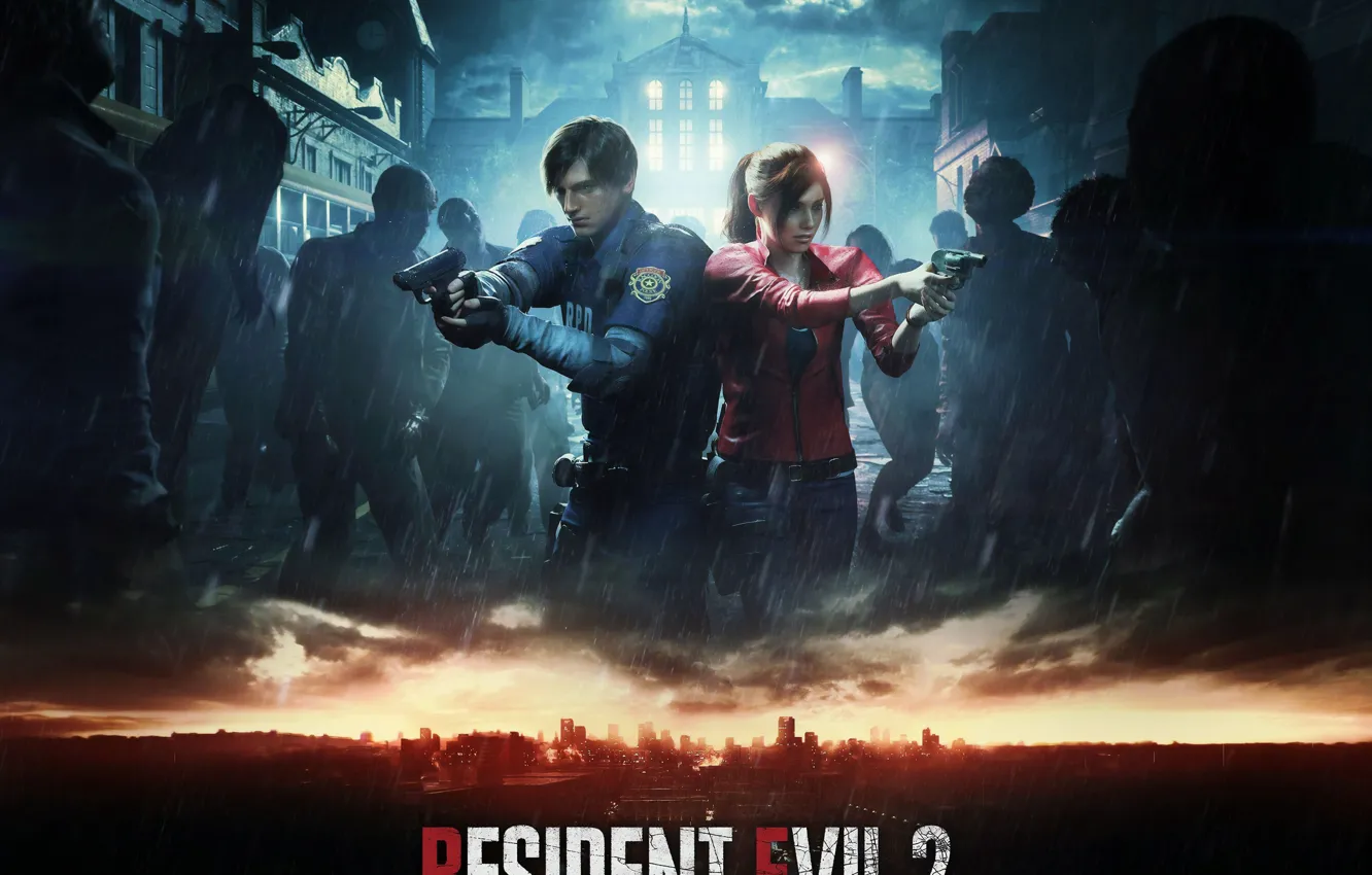 Photo wallpaper Weapons, Zombies, Game, Capcom, Leon Kennedy, Raccoon City, Claire Redfied, Resident Evil 2 (2019)