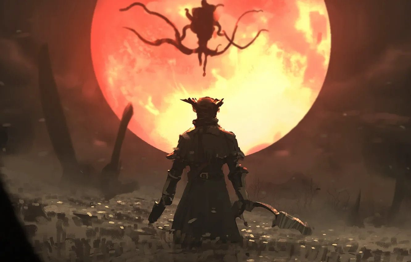 Wallpaper Red, Sony, PS4, Bloodborne, Moon Presence images for desktop,  section игры - download