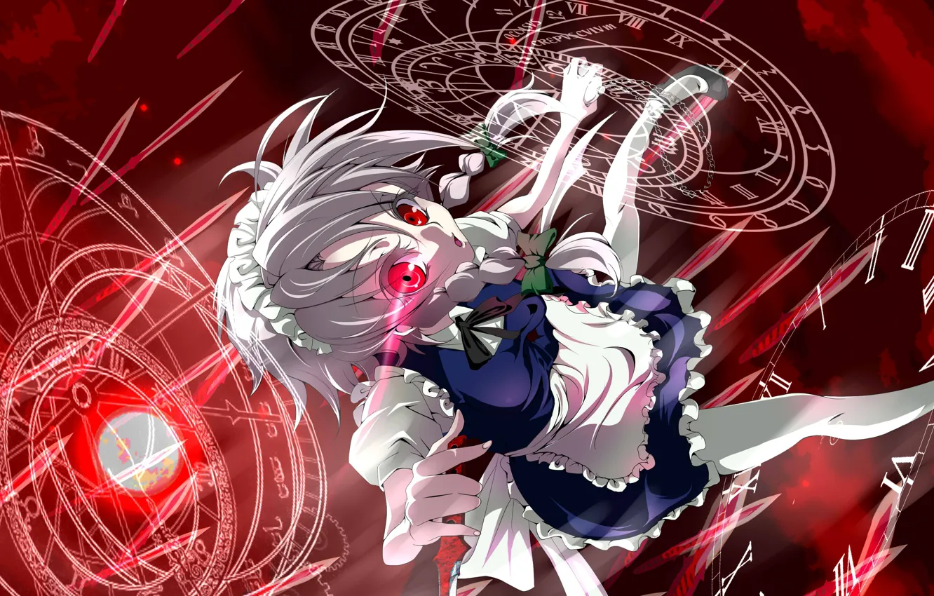 Wallpaper knives, red eyes, pentagram, madness, sharp objects, black magic,  Sakuya Izayoi, project East, touhou project, by Kisaichi Jin images for  desktop, section игры - download