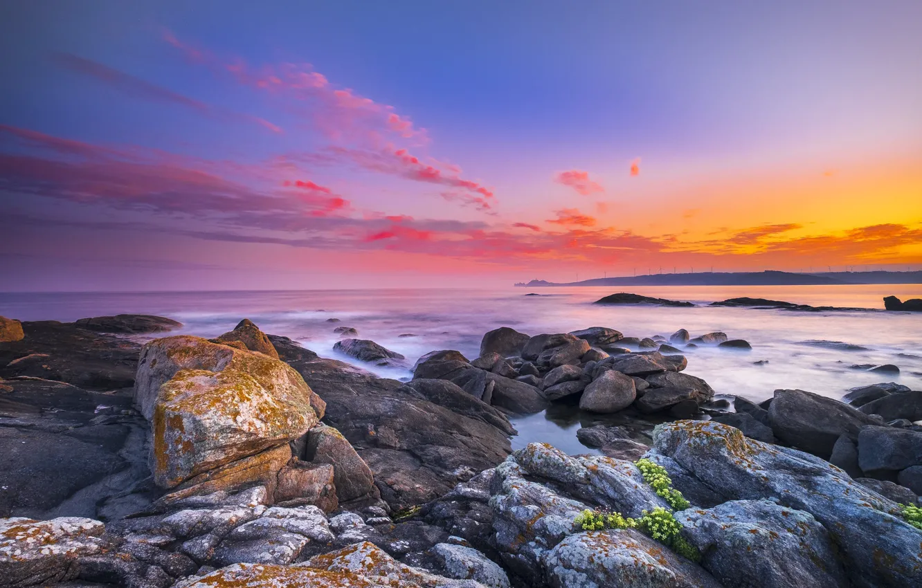 Photo wallpaper sunset, coast, Spain, Galicia