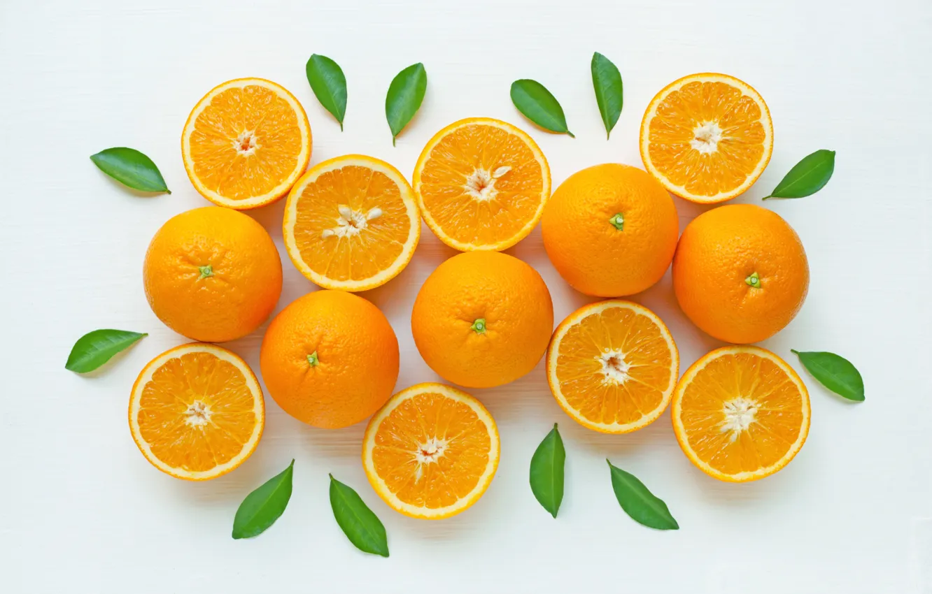 Wallpaper oranges, fruit, fresh, leaves, leaves, orange, fruits images