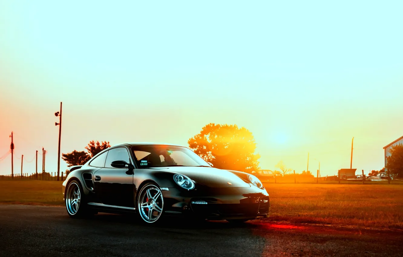 Photo wallpaper Porsche, sunset, Porshe 997