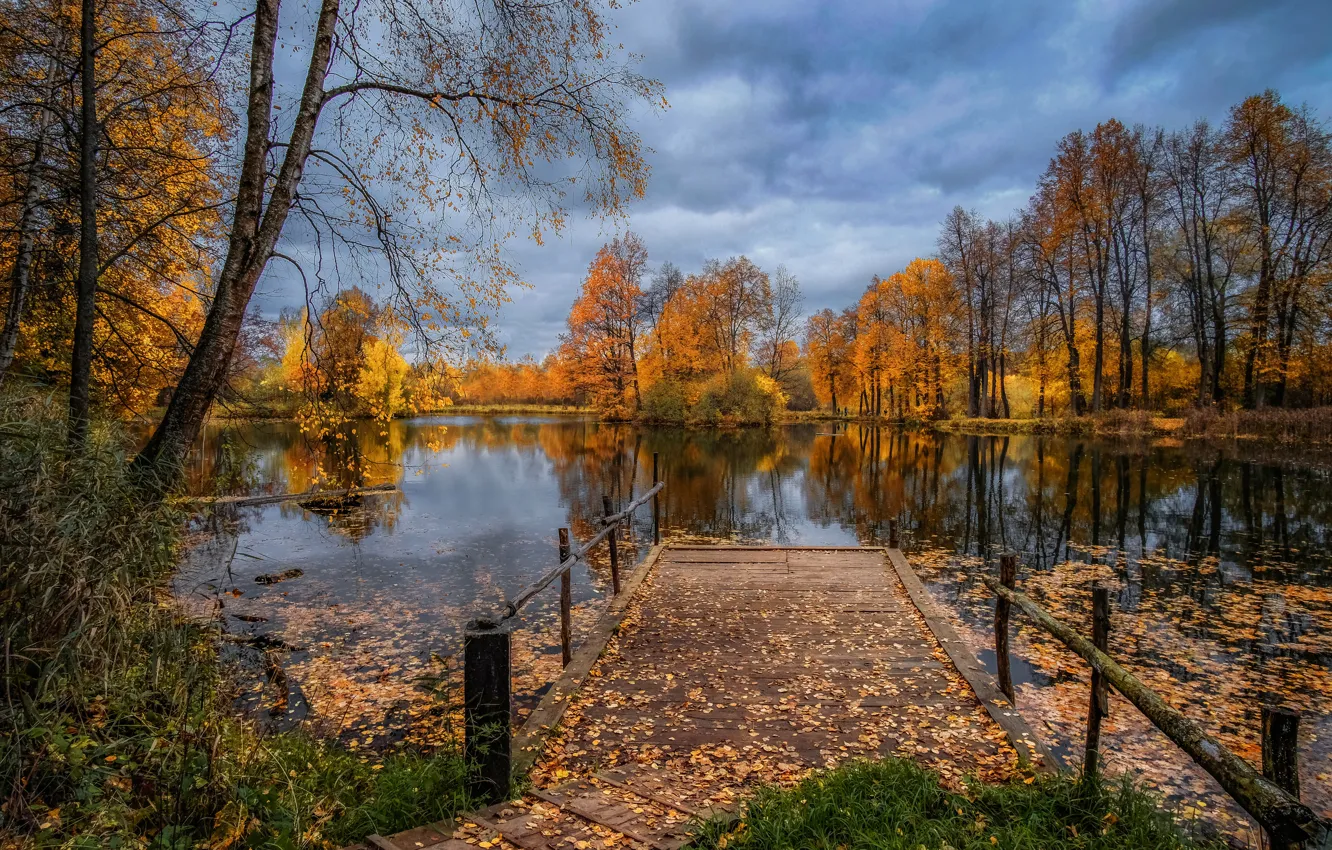 Wallpaper autumn, landscape, clouds, nature, pond, mostok images for ...