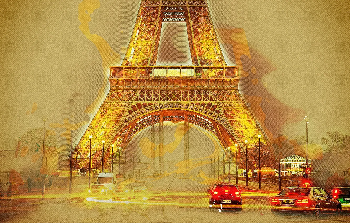 Photo wallpaper Eiffel tower, photoshop, Paris, picture