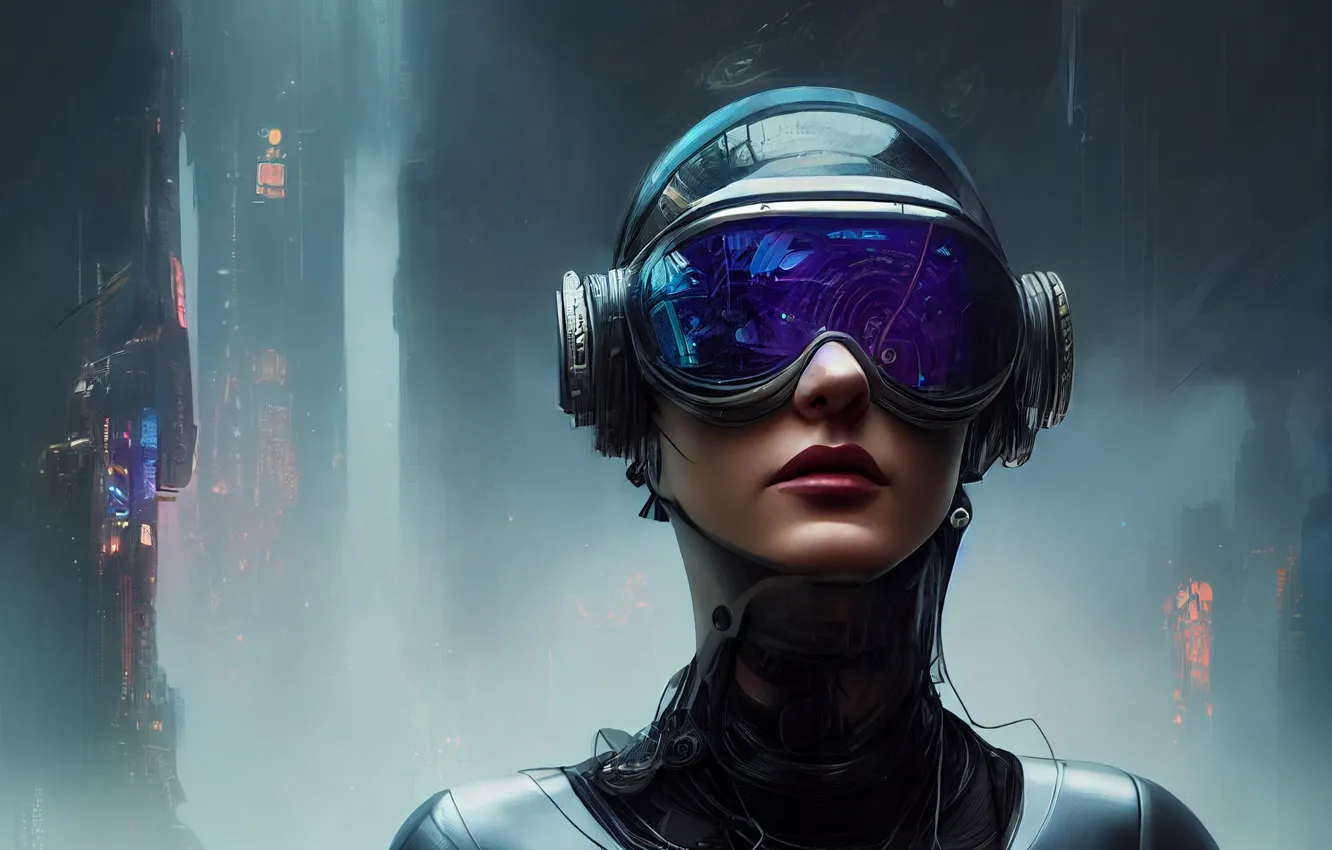 Photo wallpaper girl, glasses, cyberpunk, Android