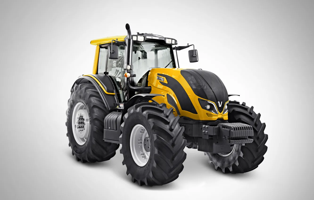 Photo wallpaper yellow, grey background, wheel, Valtra, FROM