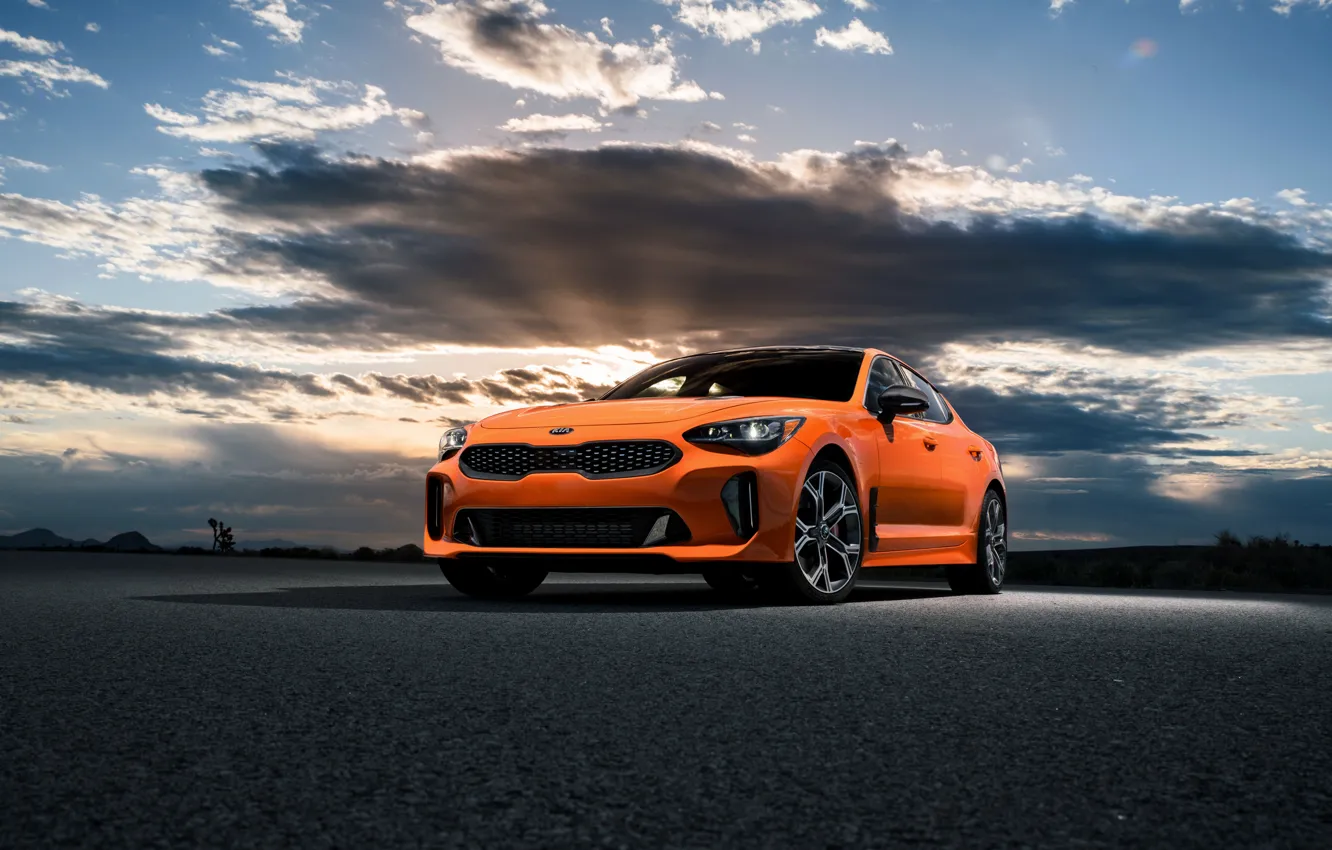 Photo wallpaper clouds, orange, Kia, GTS, the five-door, Stinger, 2020, fastback