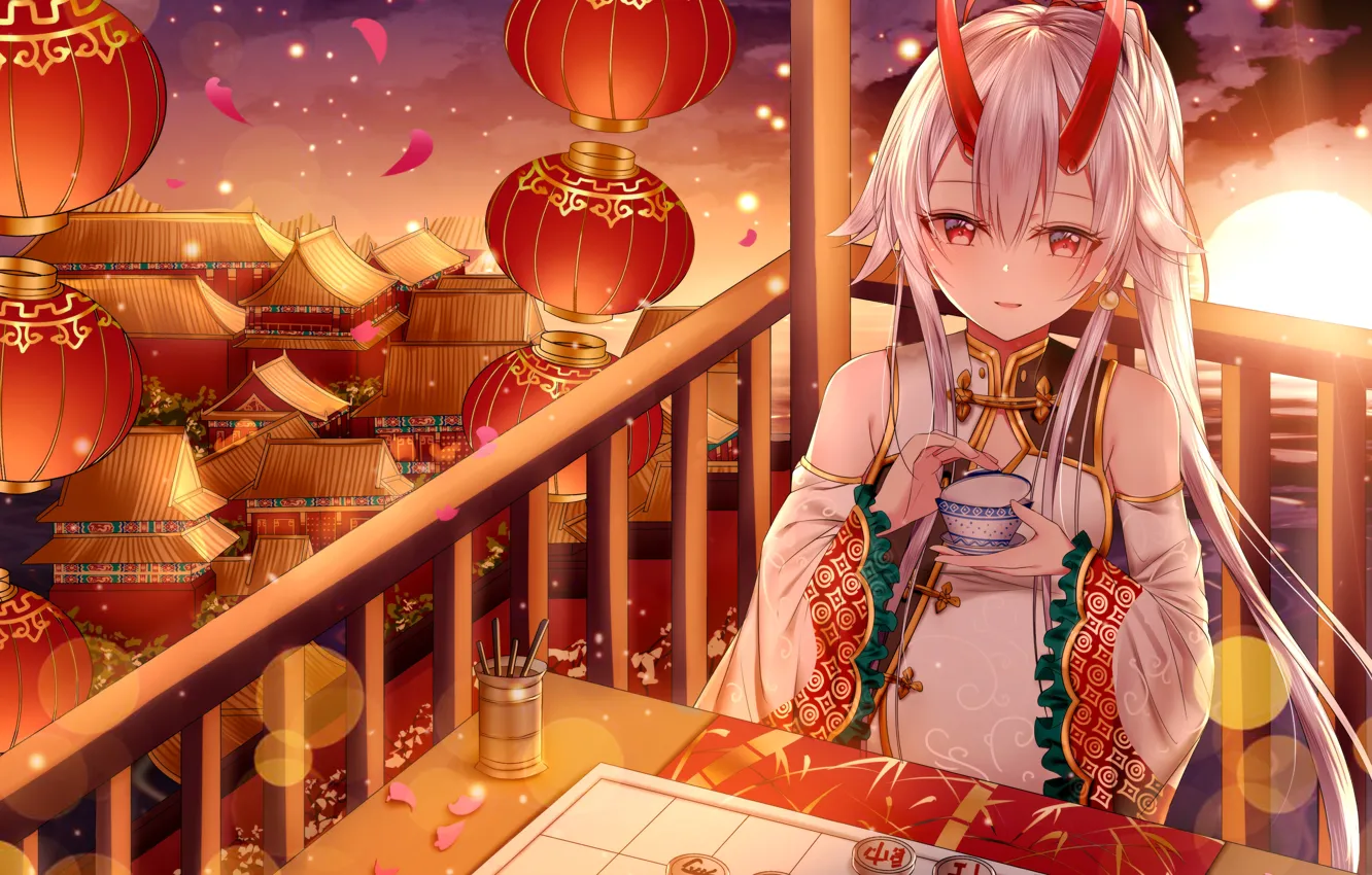 Photo wallpaper girl, horns, lanterns, Fate / Grand Order, The destiny of a great campaign