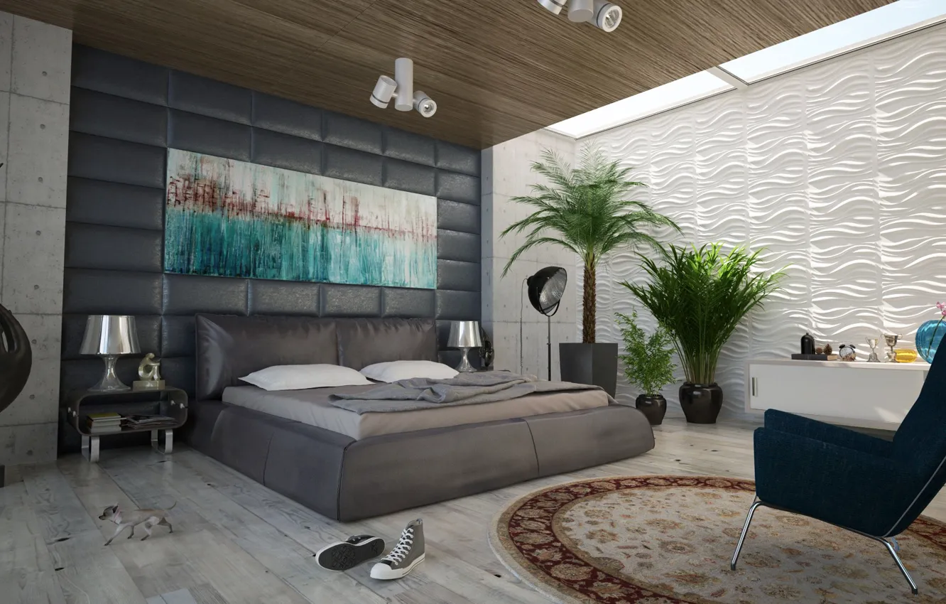 Photo wallpaper lamp, room, bed, sneakers, interior, carpet, chair, bedroom