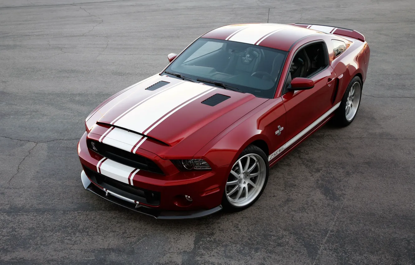 Photo wallpaper Mustang, Ford, Shelby, GT500, Red, Road, Wheel, Strips, Lights, Drives, Icon