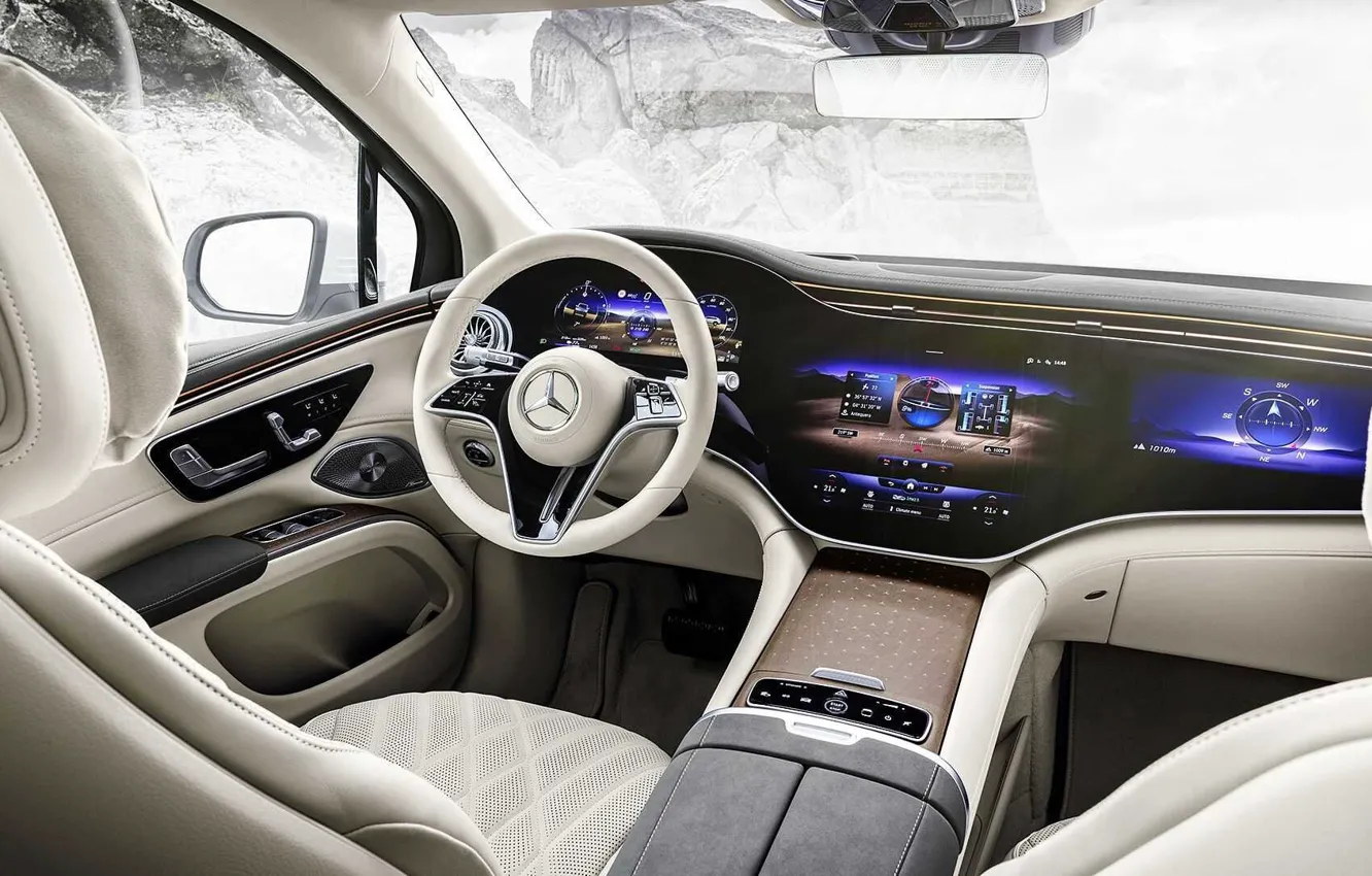 Photo wallpaper Mercedes-Benz, interior, display, console, SUV, EQS