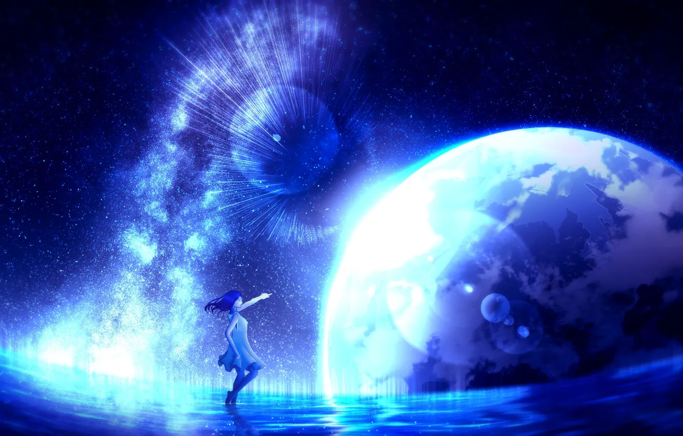 Photo wallpaper water, girl, space, fiction, Earth