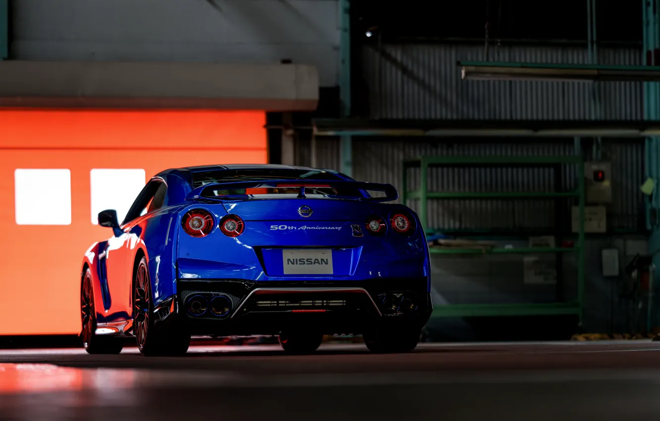 Photo wallpaper blue, Nissan, GT-R, rear view, R35, 50th Anniversary Edition, 2020, 2019