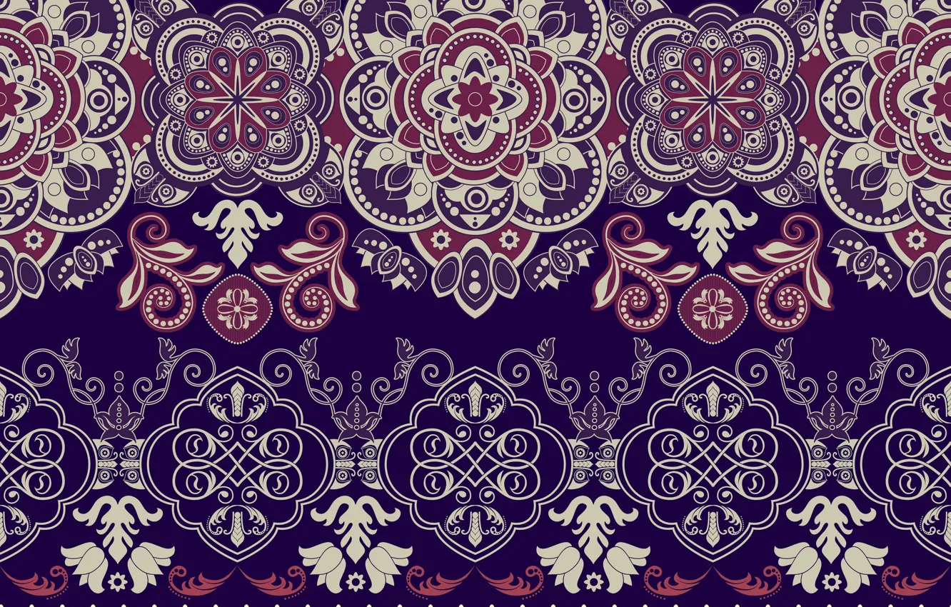 Photo wallpaper red, pattern, texture, ornament, blue background