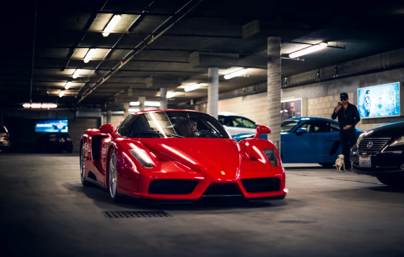 Photo wallpaper Red, Cars, Enzo, Parking