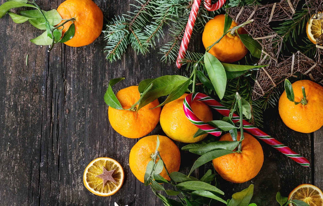 Photo wallpaper decoration, New Year, Christmas, Christmas, wood, fruit, New Year, tangerines, decoration, tangerine, Merry, fir tree, …