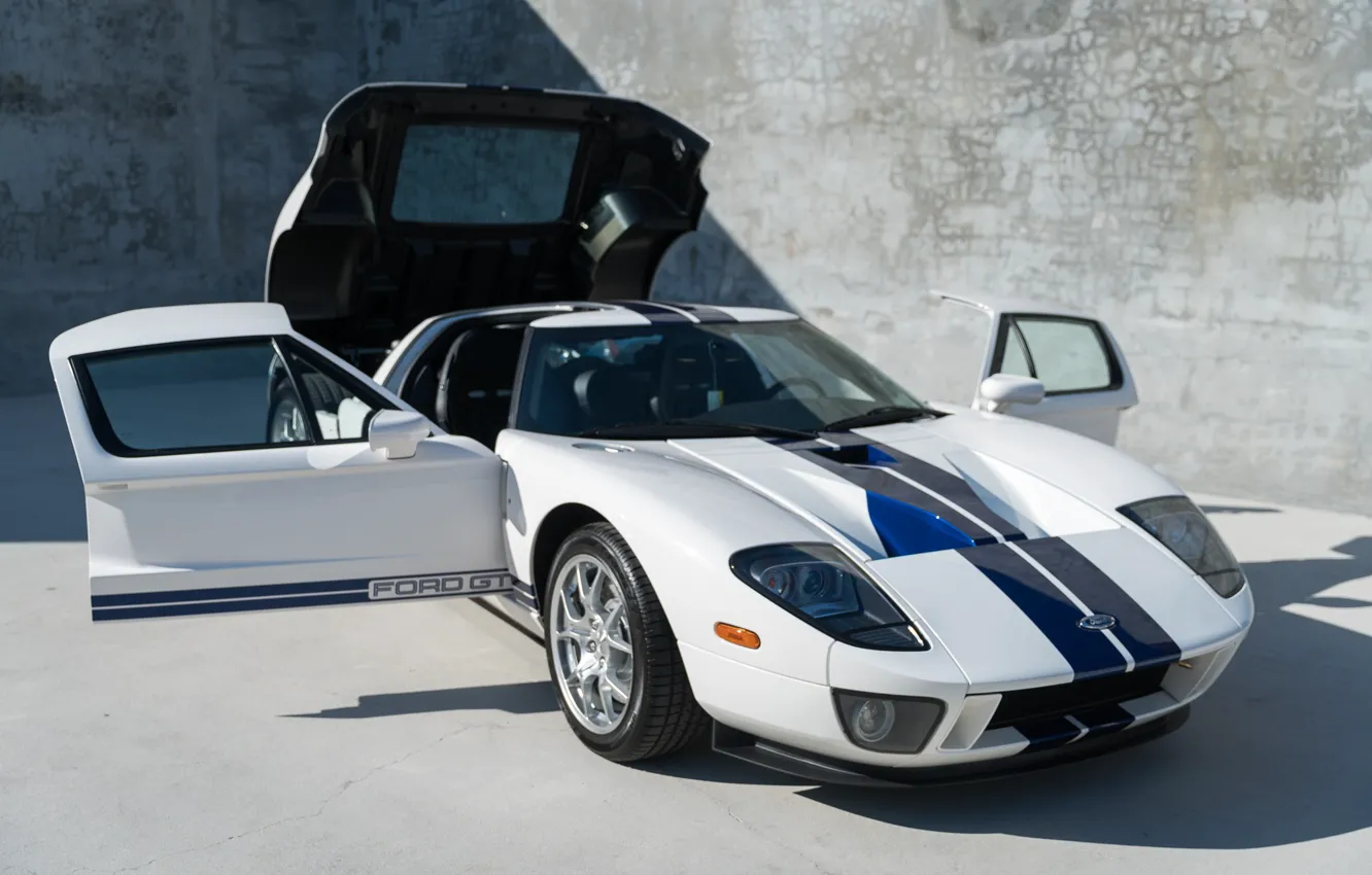 Photo wallpaper White, The hood, Door, Sports car, 2005 Ford GT