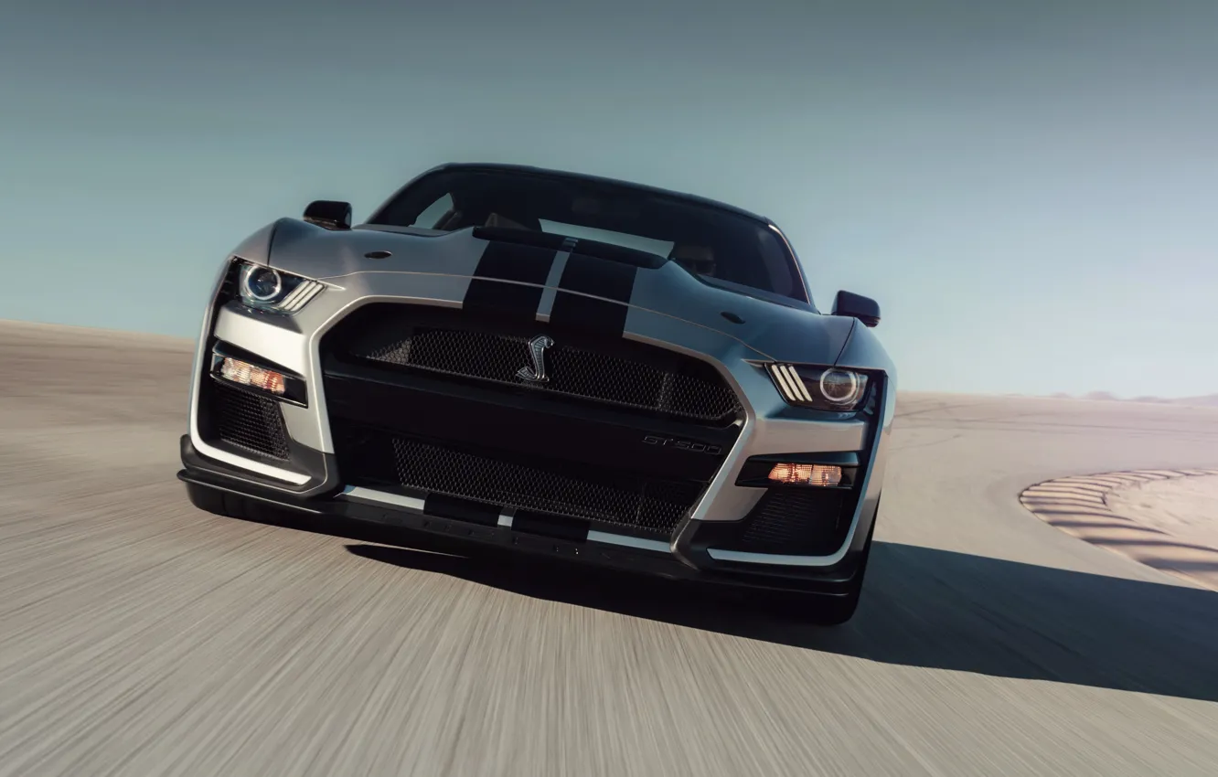Photo wallpaper track, Mustang, Ford, Shelby, GT500, 2019, gray-silver