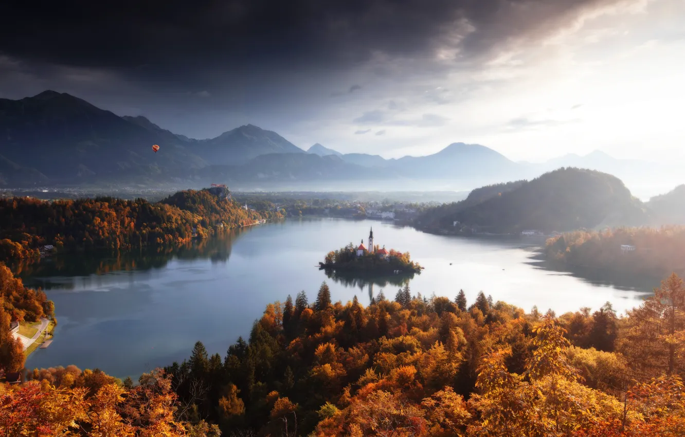 Photo wallpaper autumn, landscape, nature, island, Slovenia, Lake bled, Bled, Sergey Zalivin