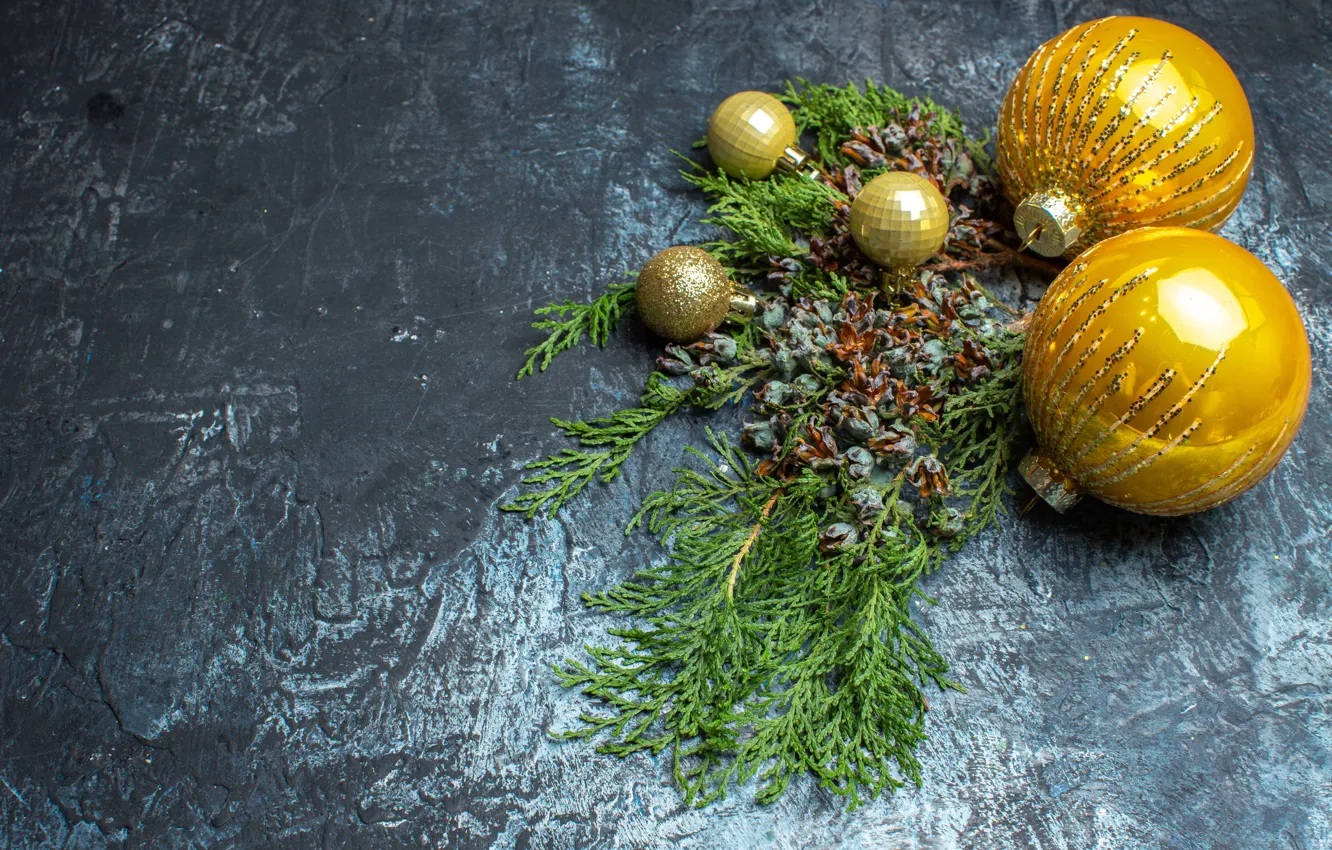 Photo wallpaper balls, branches, background, balls, Christmas, New year