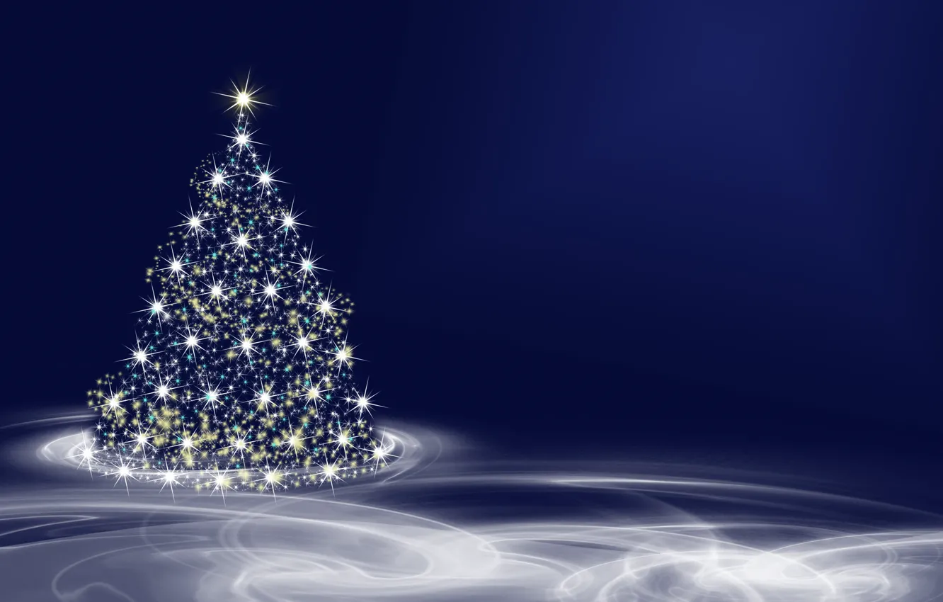 Wallpaper winter, light, lights, holiday, vector, Christmas, New year,  tree, elegant, blue background, Christmas tree, Christmas mood images for  desktop, section новый год - download