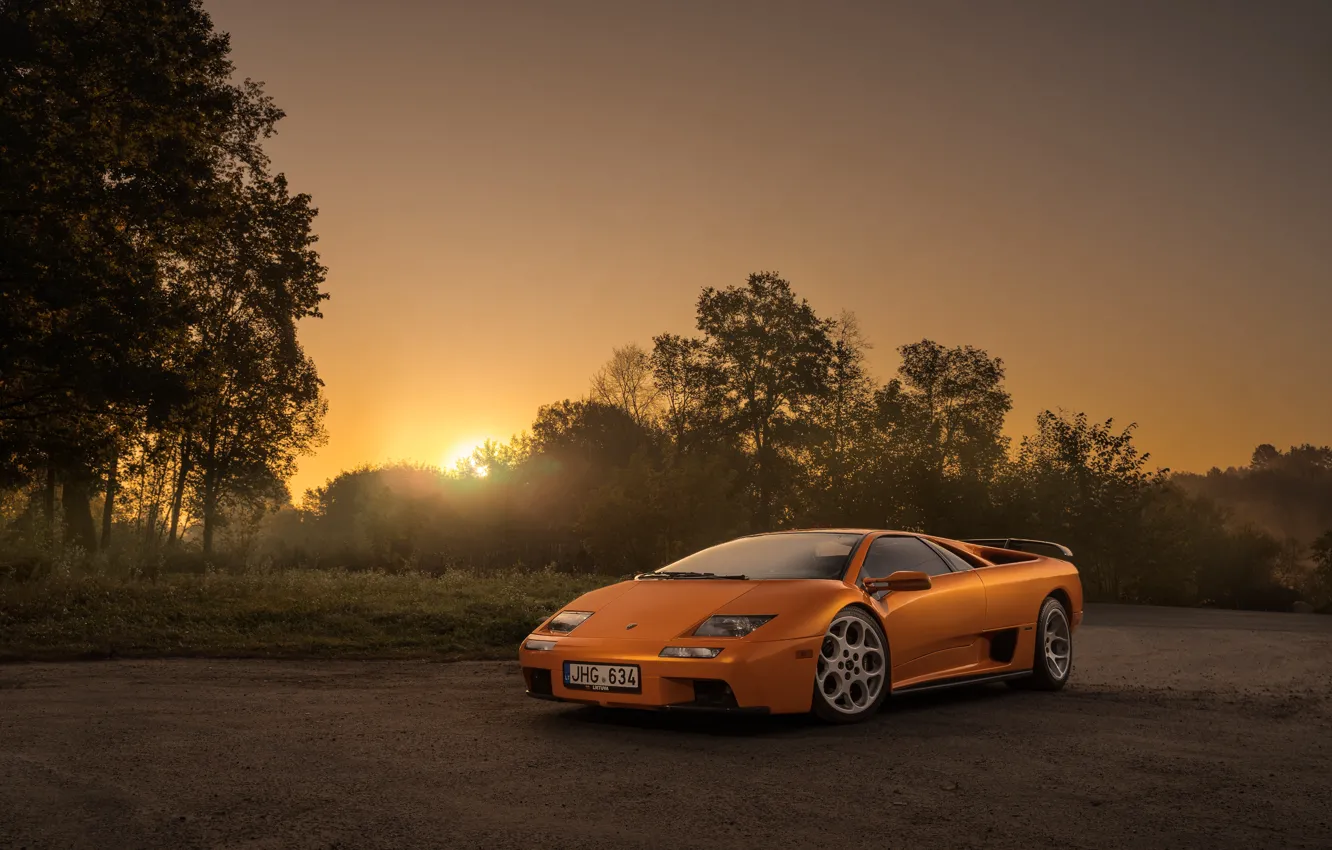 Photo wallpaper sunset, the evening, Lamborghini, supercar, Diablo, Diablo VT, by Arnoldas Ivanauskas