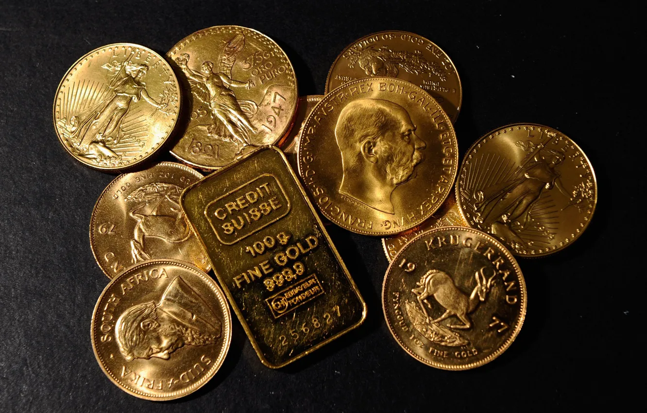 Photo wallpaper gold, money, coins, ingot