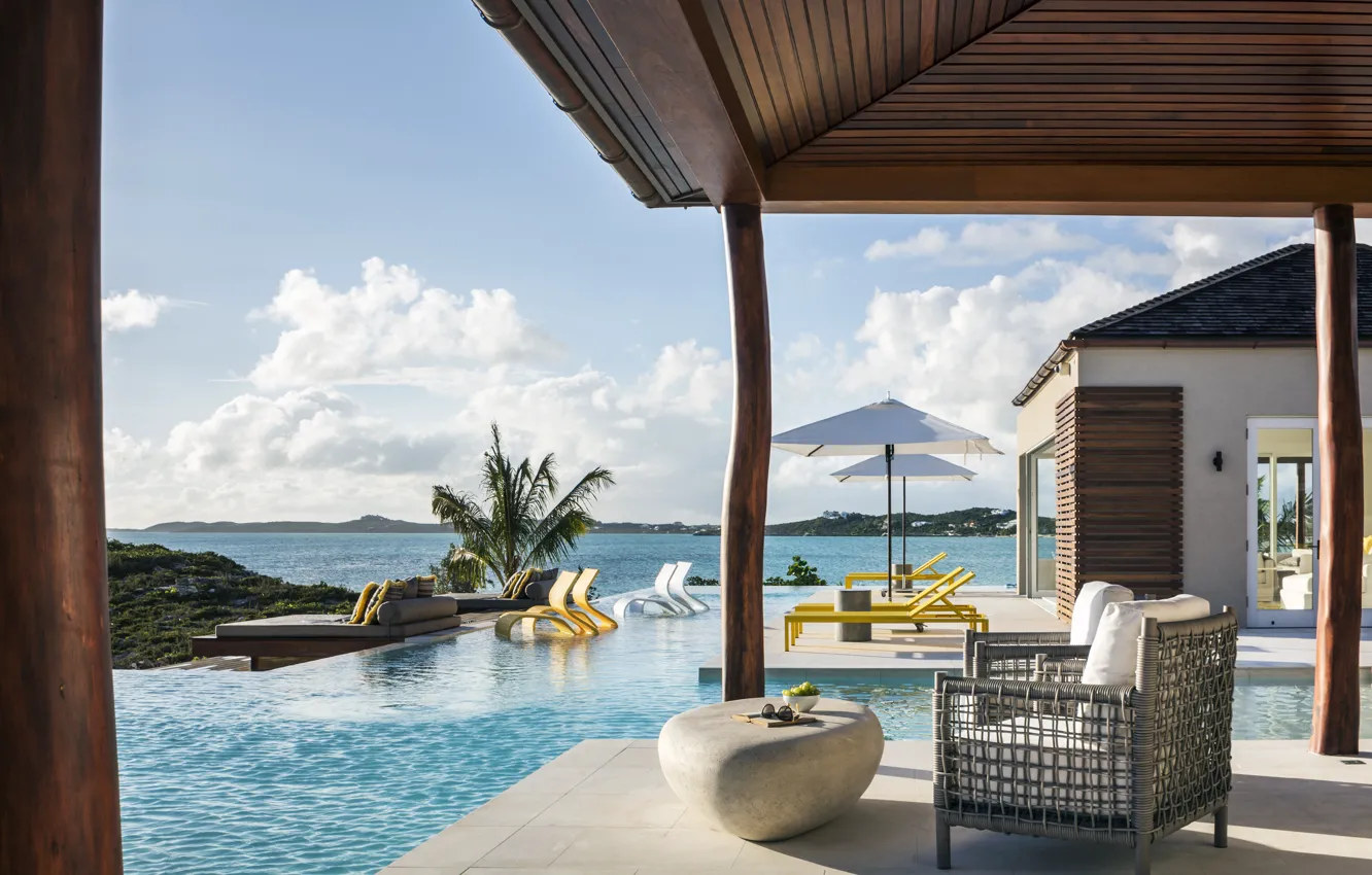 Photo wallpaper furniture, Villa, interior, pool, terrace, Seven Stars Villas, Turtle Tail, Turks and Caicos Islands