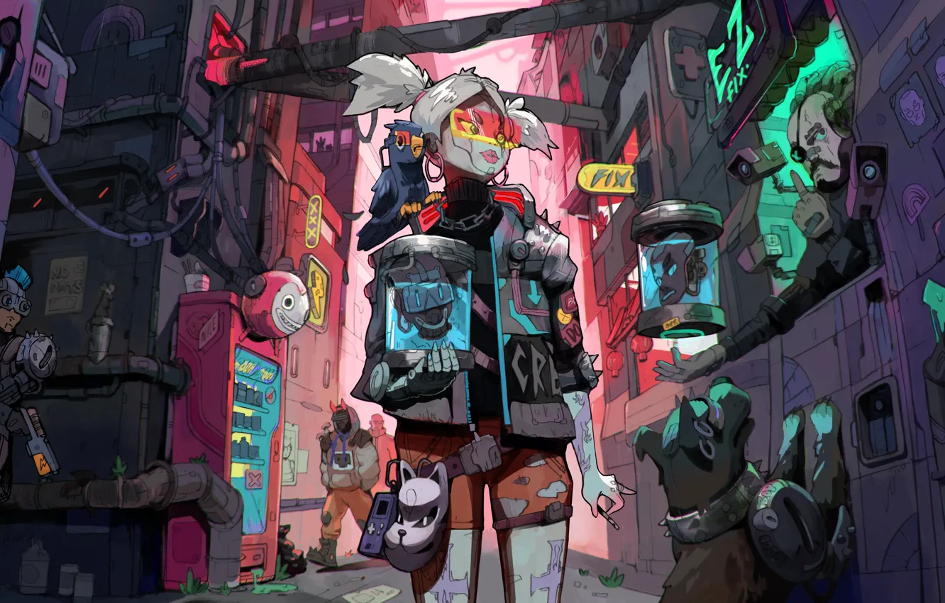 Photo wallpaper girl, game, art, Cyberpunk 2077, cd project red, wapon, 2077, Cyberpunk 2076, cyberstreet