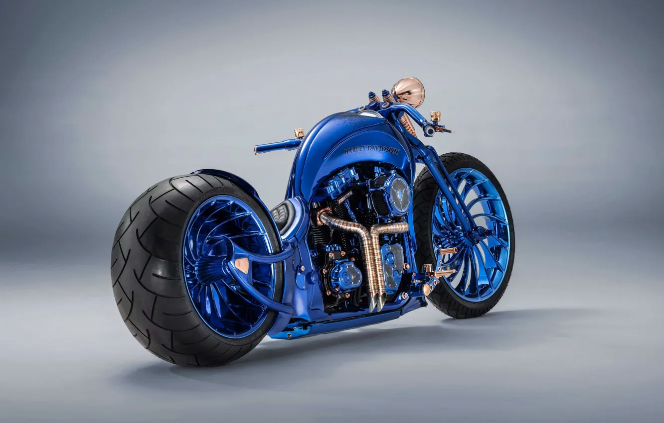 Photo wallpaper Davidson, Harley, Harley Davidson, Custom, Harley Davidson Blue Edition Custom, Blue Edition