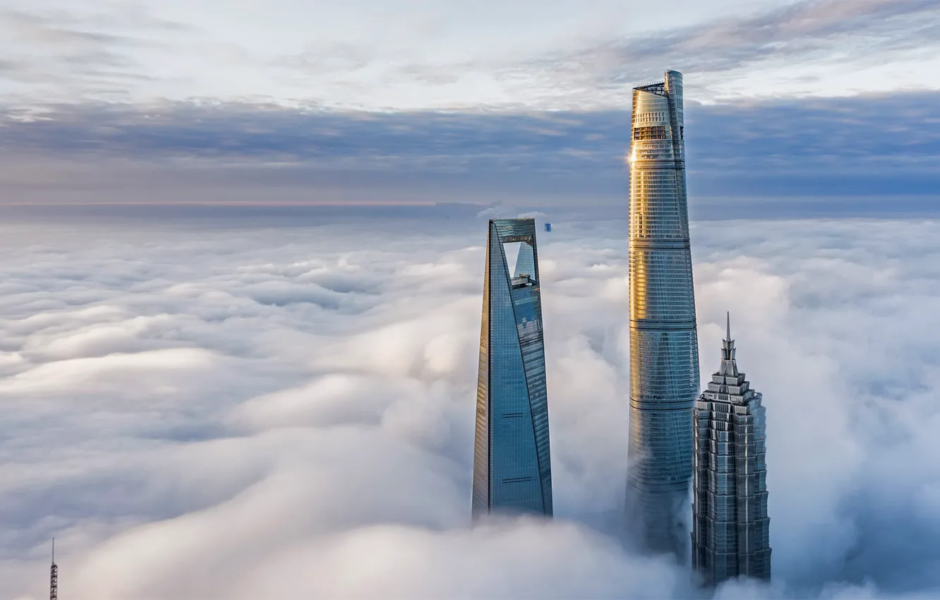 Wallpaper clouds, tower, China, Shanghai, skyscrapers images for desktop,  section город - download