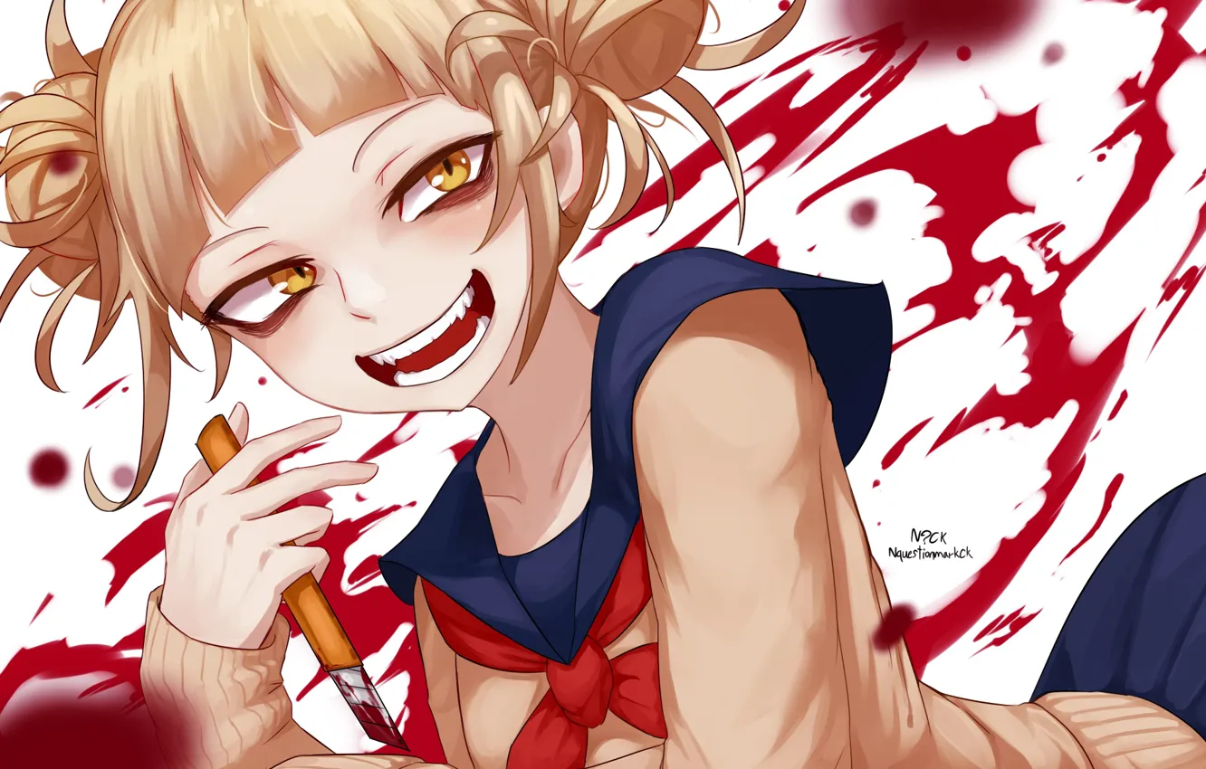 Wallpaper girl, smile, blood, knife, My Hero Academia, Boku No Hero ...