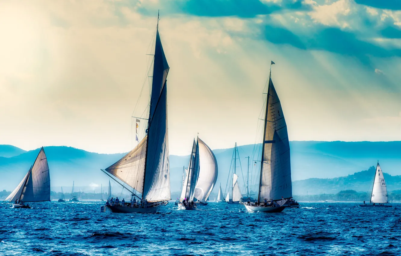 Photo wallpaper sea, France, boats, sails, sailboats, regatta, boat