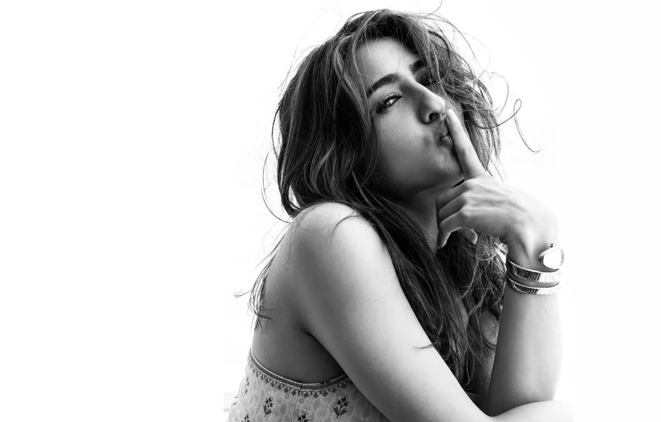 Wallpaper girl, eyes, smile, model, beauty, lips, face, hair, black and  white, pose, indian, actress, celebrity, bollywood, Sara Ali Khan images  for desktop, section девушки - download