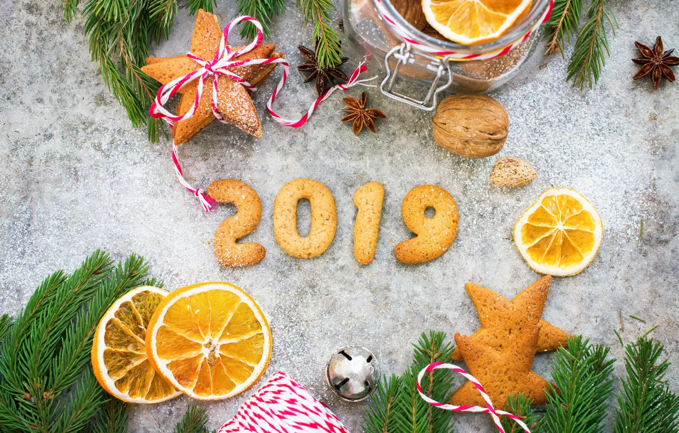 Photo wallpaper decoration, New Year, Christmas, happy, Christmas, wood, New Year, cookies, decoration, Merry, fir tree, fir-tree …