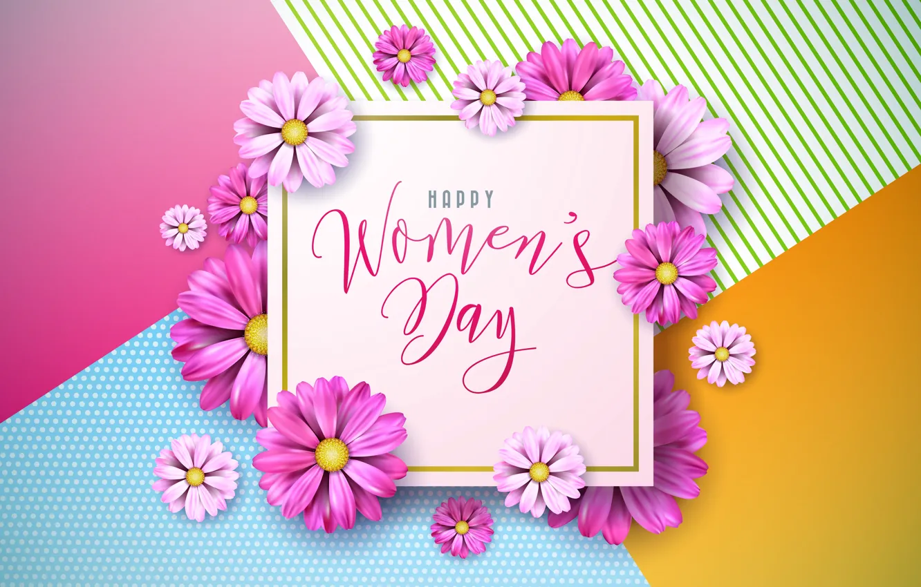 Photo wallpaper flowers, pink, happy, March 8, pink, flowers, women's day, 8 march, women's day