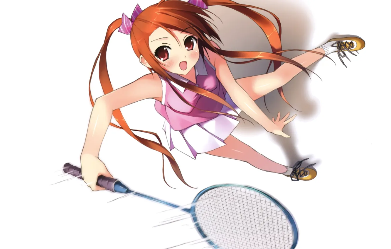 Photo wallpaper tennis player, racket, two tails, kick the ball, institution, pleated skirt, by kantoku
