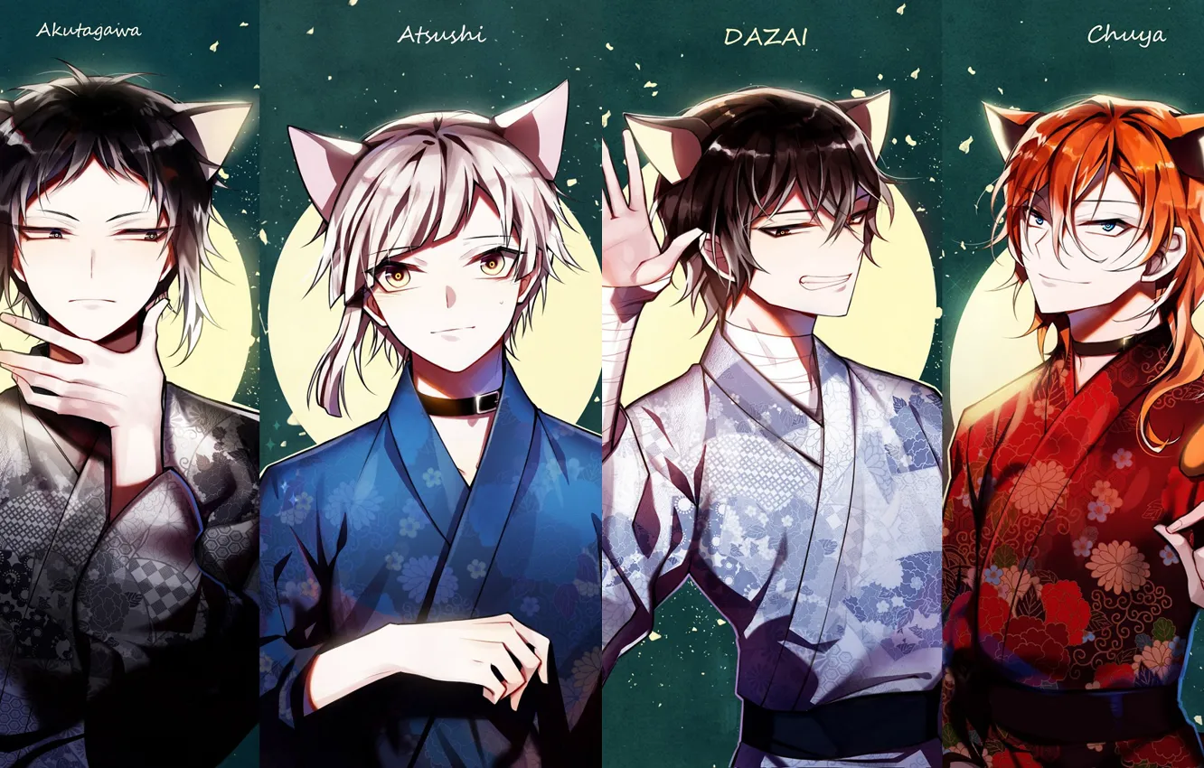 Photo wallpaper collage, guys, ears, Bungou Stray Dogs, Stray Dogs: A Literary Genius