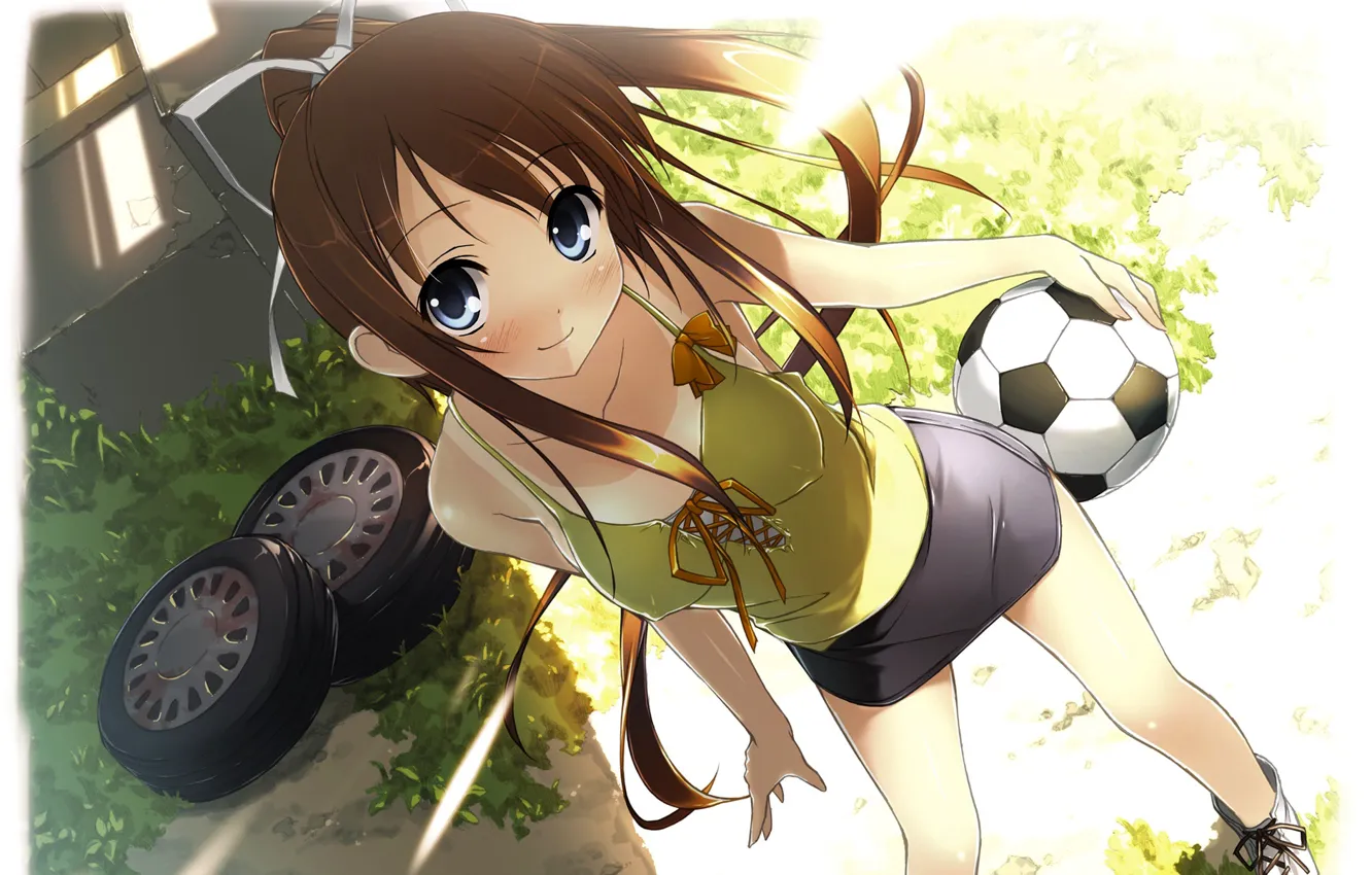 Photo wallpaper girl, football, sport, the ball, anime, kawaii, Kawai, anime, football, fon, I love it, Chan, …