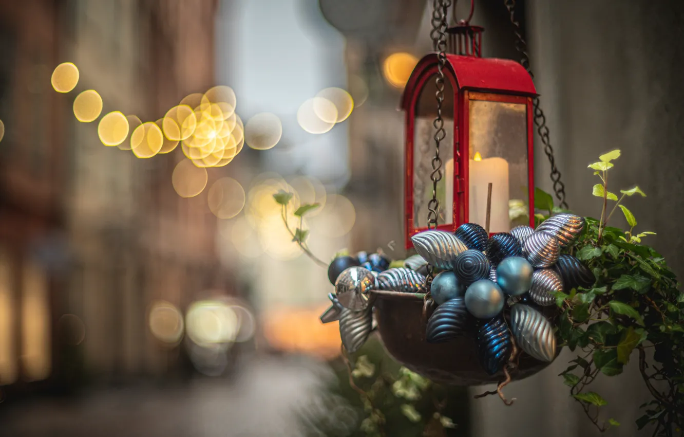 Photo wallpaper the city, candle, Christmas, lantern, New year, Stockholm, Sweden, bokeh, Christmas decorations, decoration