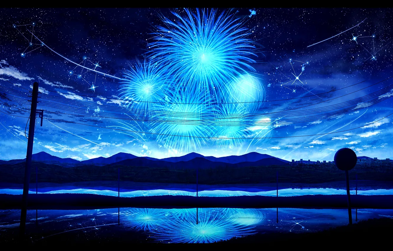 Photo wallpaper the sky, water, night, nature, fireworks